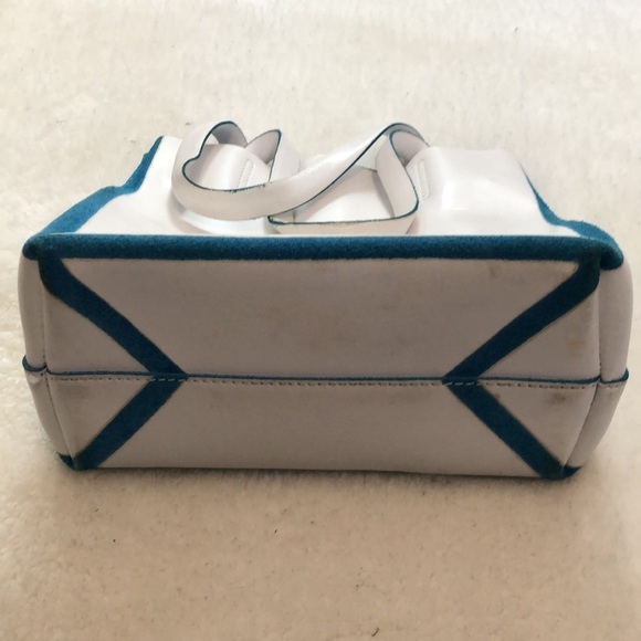 Coccinelle leather handbag small mini purse white with blue trim EUC - Picture 2 of 8